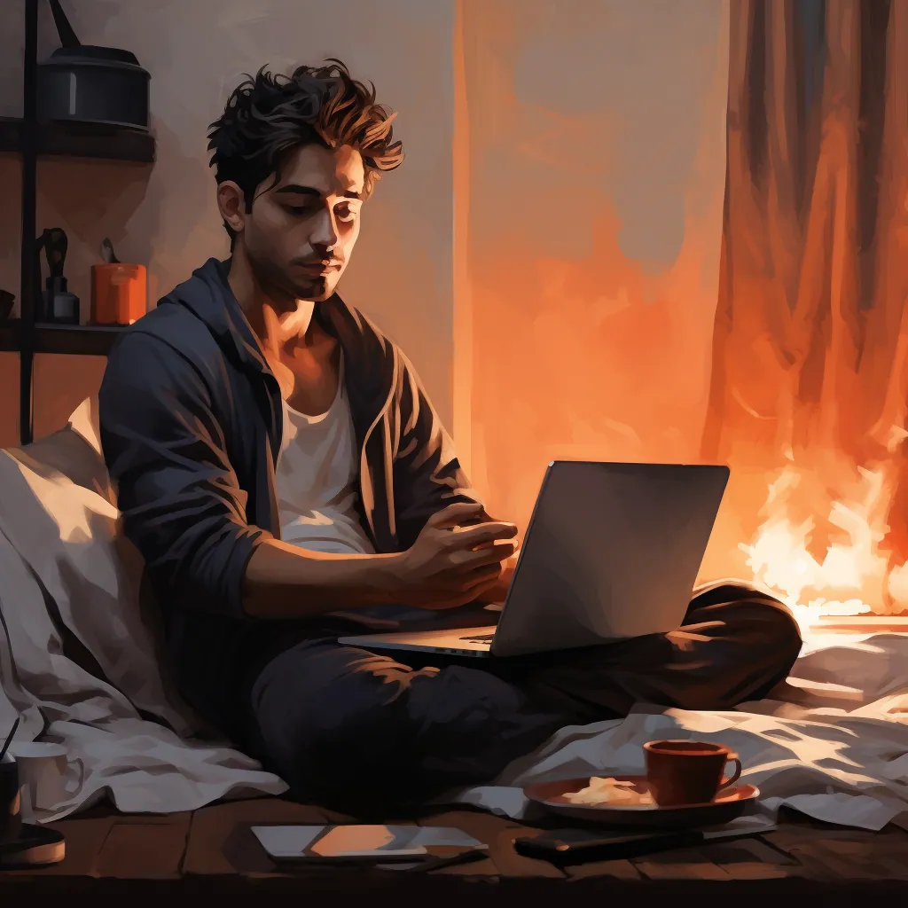 In a cozy corner of his home, sunlight streamed through the window, casting a warm glow on the young man's intent face. With his laptop before him, he embarked on a journey of productivity from the comfort of his own space