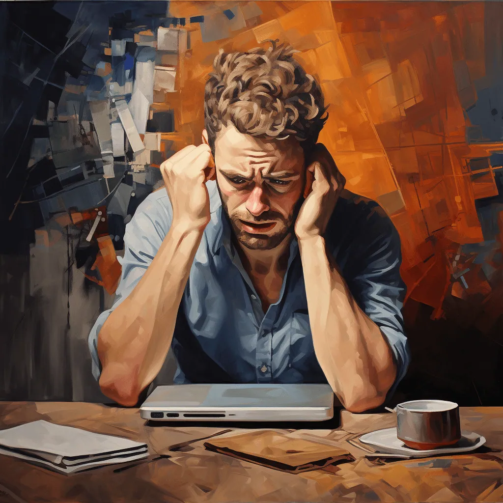 Painting of a man who seems to be depressed