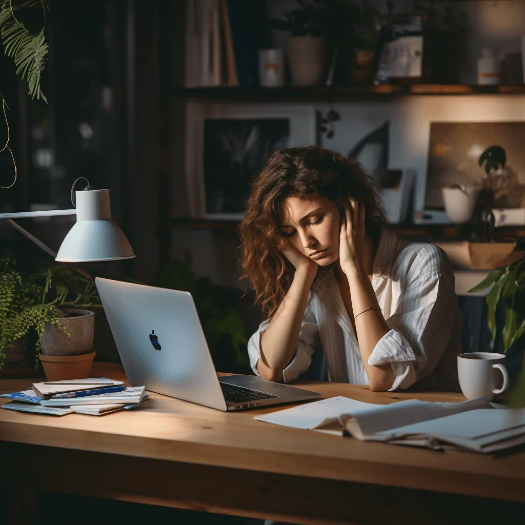 Caught in the grip of a sedentary routine, a woman sits at her desk, unaware of the potential harm lurking within