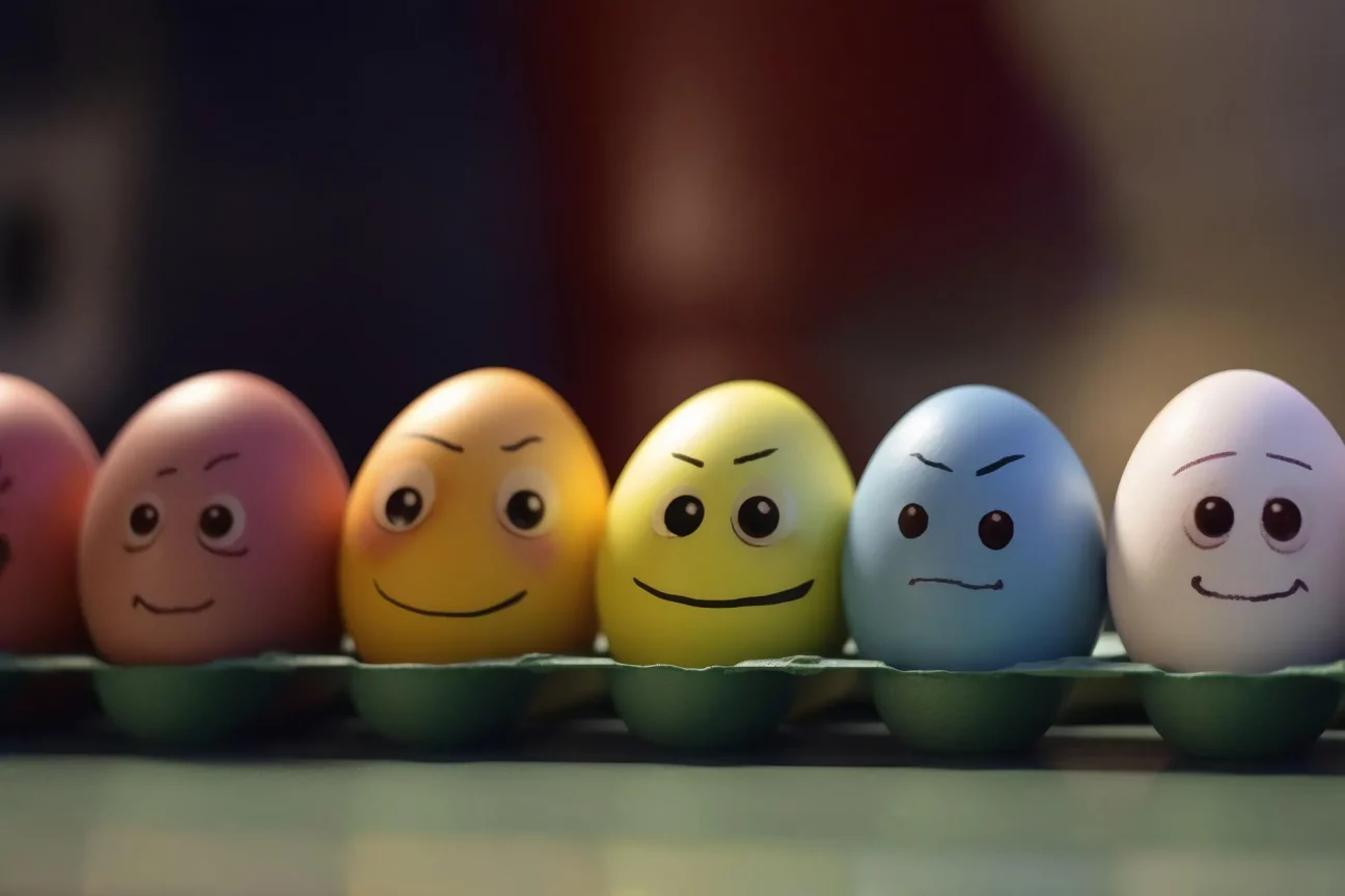 eggs painted with different emotional faces