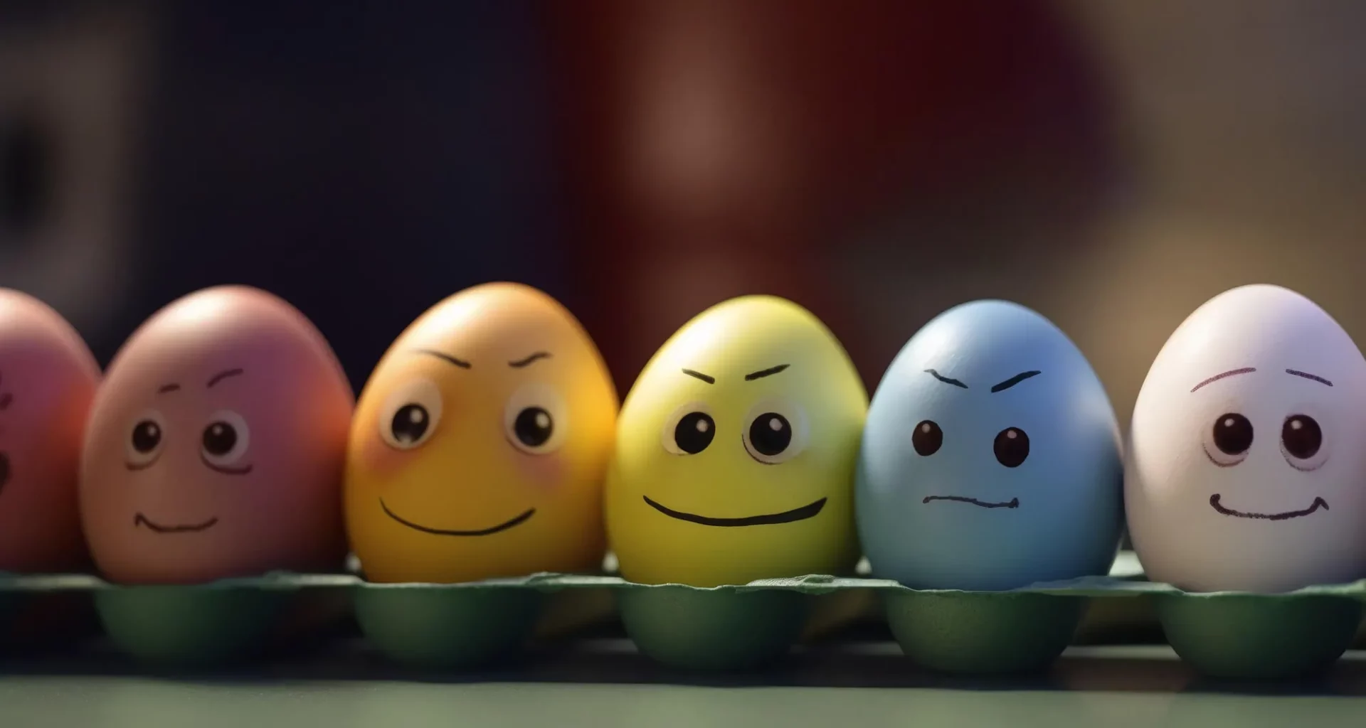 eggs painted with different emotional faces