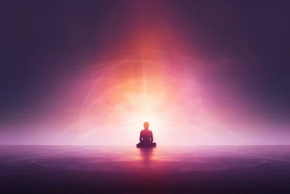 a human sitting for meditation in the luminous background